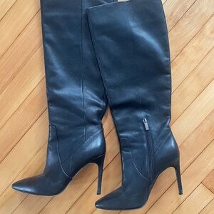 Black Leather Knee-High Women's Boots
